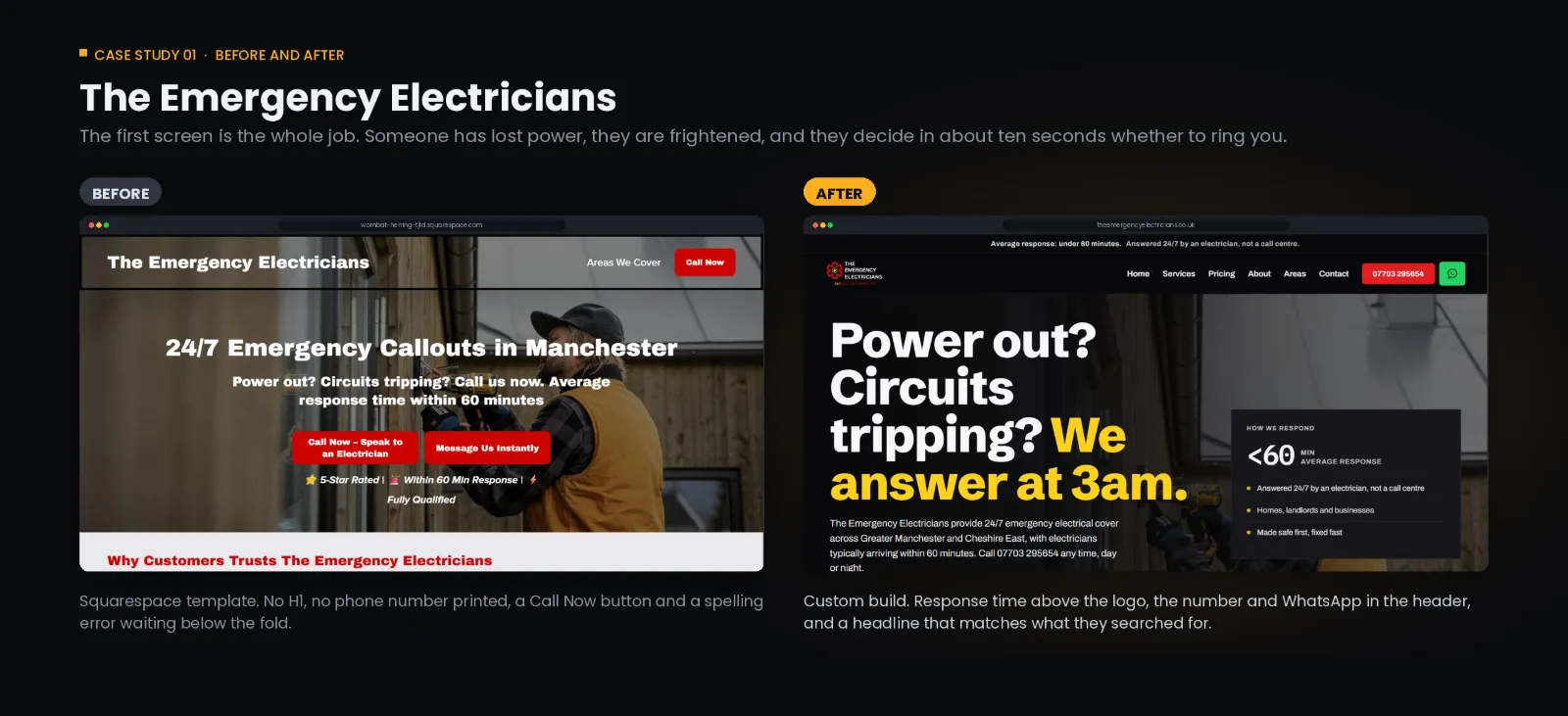 Before and after: the old homepage next to the rebuilt one
