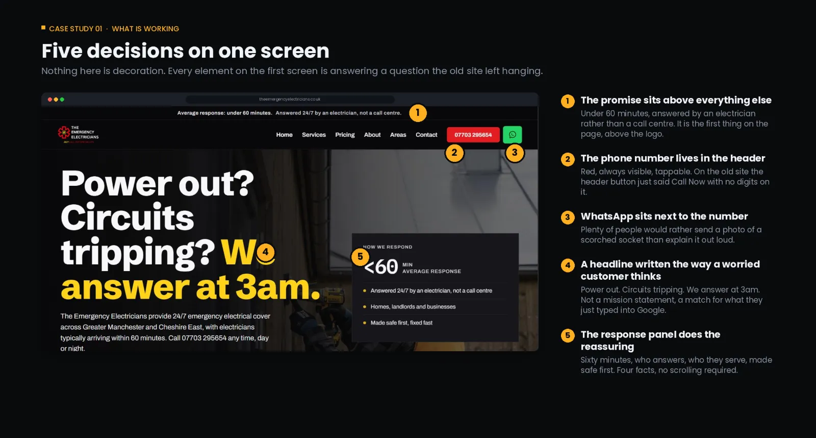 The new first screen, annotated