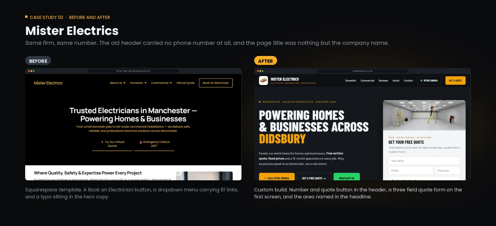 Before and after: the old homepage next to the rebuilt one