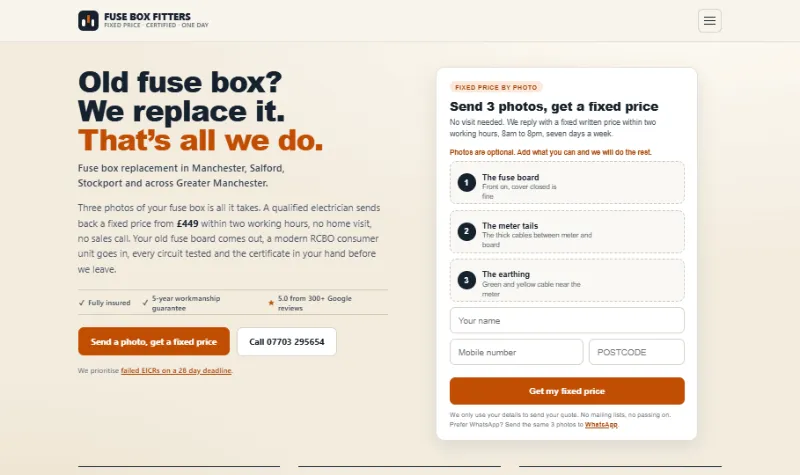 The Fuse Box Fitters homepage built by Own The Job, live now