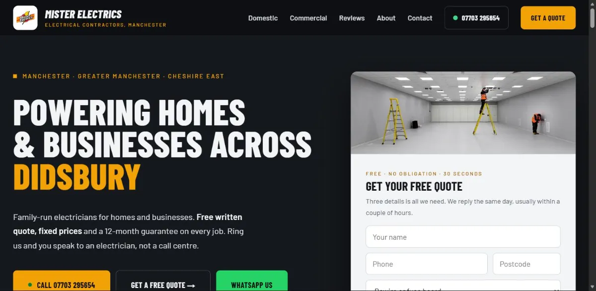 The Mister Electrics homepage built by Own The Job, live now