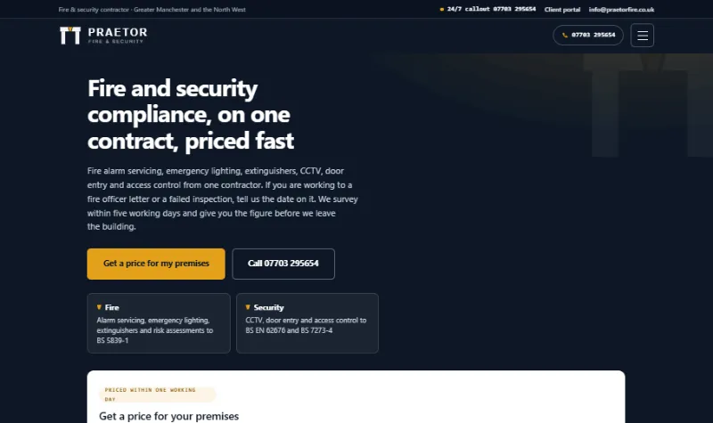 The Praetor Fire and Security homepage built by Own The Job, live now