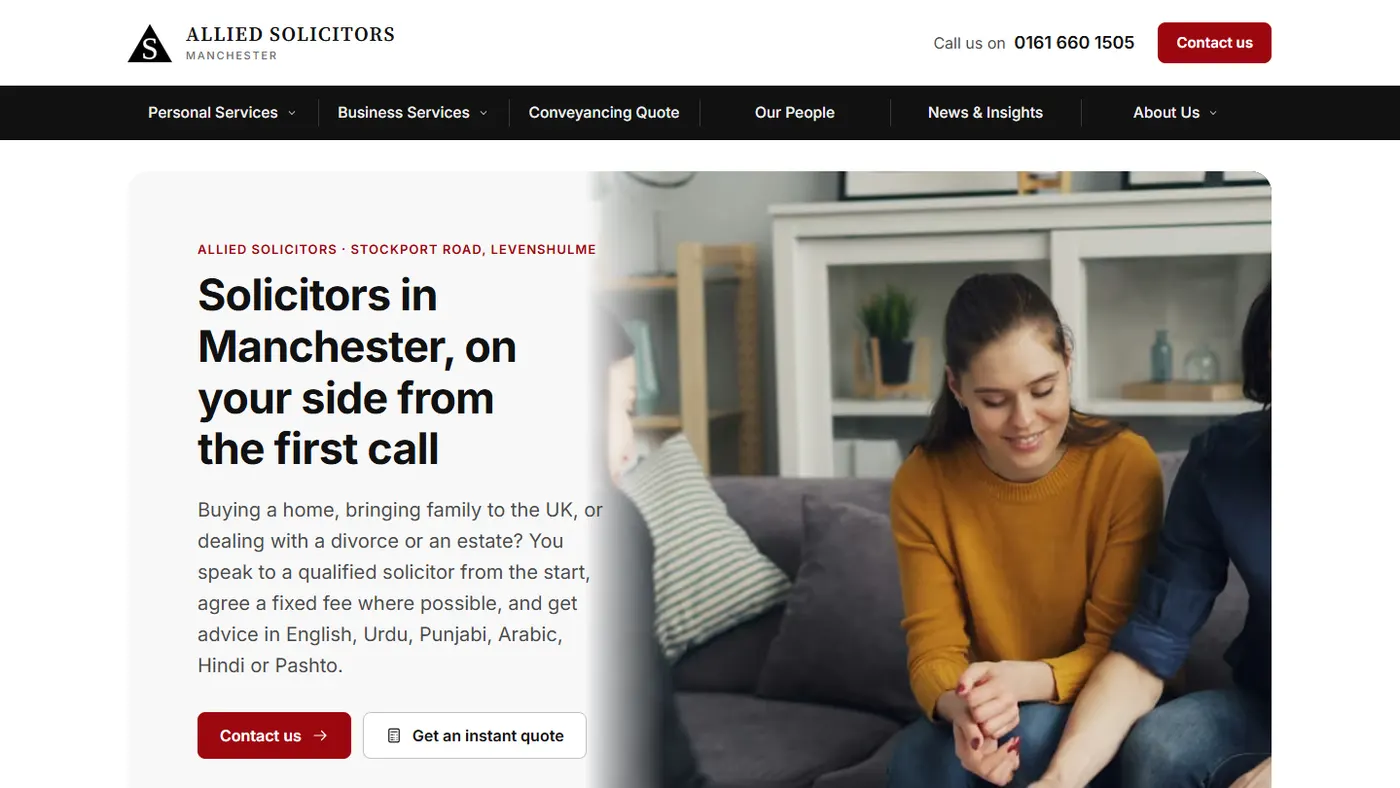 The new Allied Solicitors homepage we built, before launch