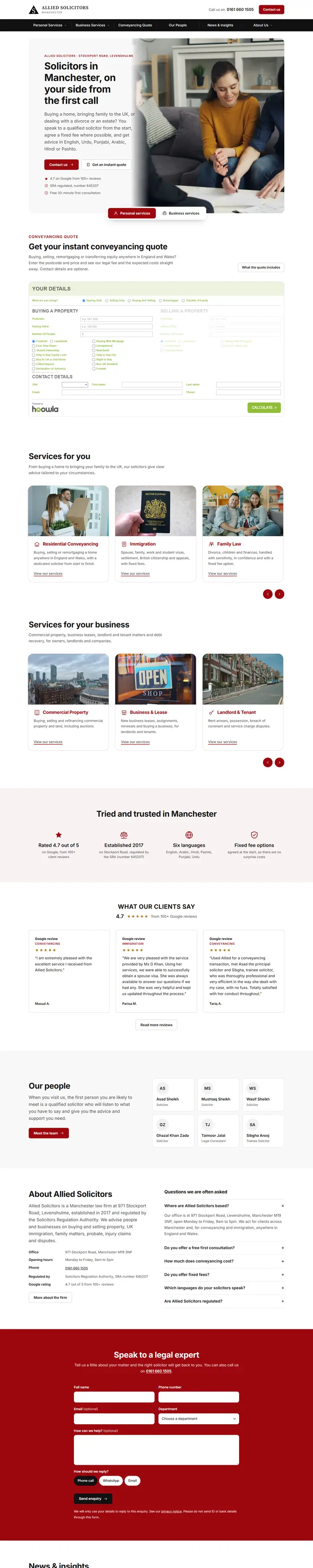 The Allied Solicitors homepage, the full page