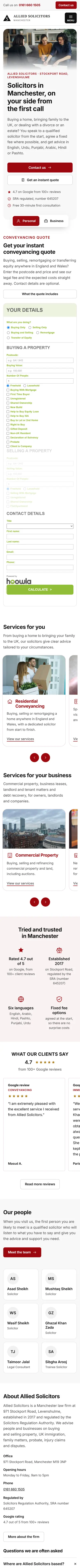 Allied Solicitors on a phone, the full page