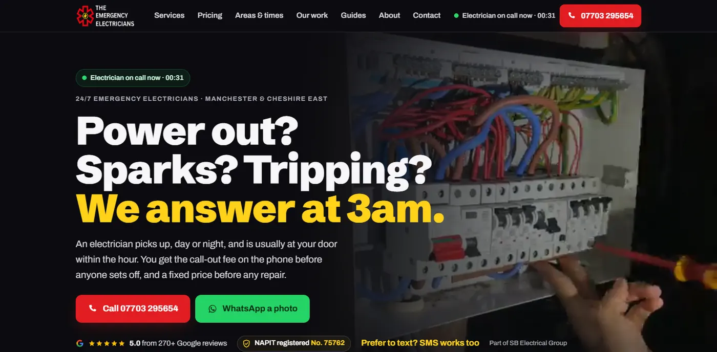 The Emergency Electricians homepage, live now