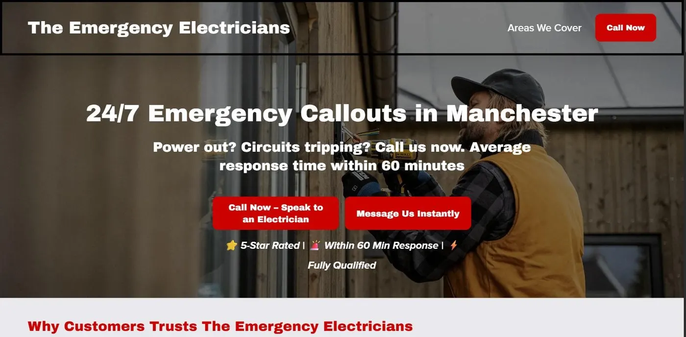 The old Emergency Electricians homepage, August 2026