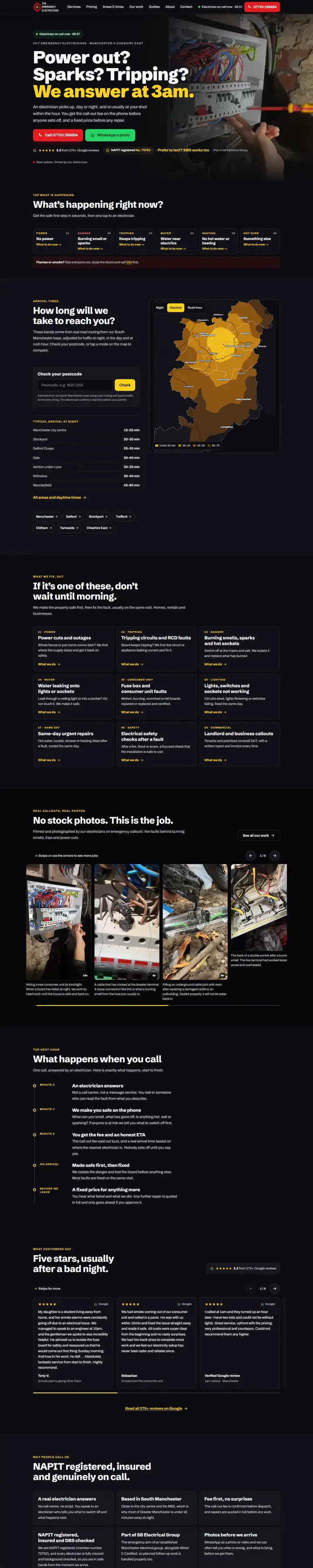 The The Emergency Electricians homepage, the full page