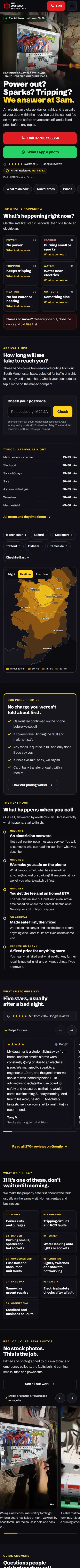The Emergency Electricians on a phone, the full page