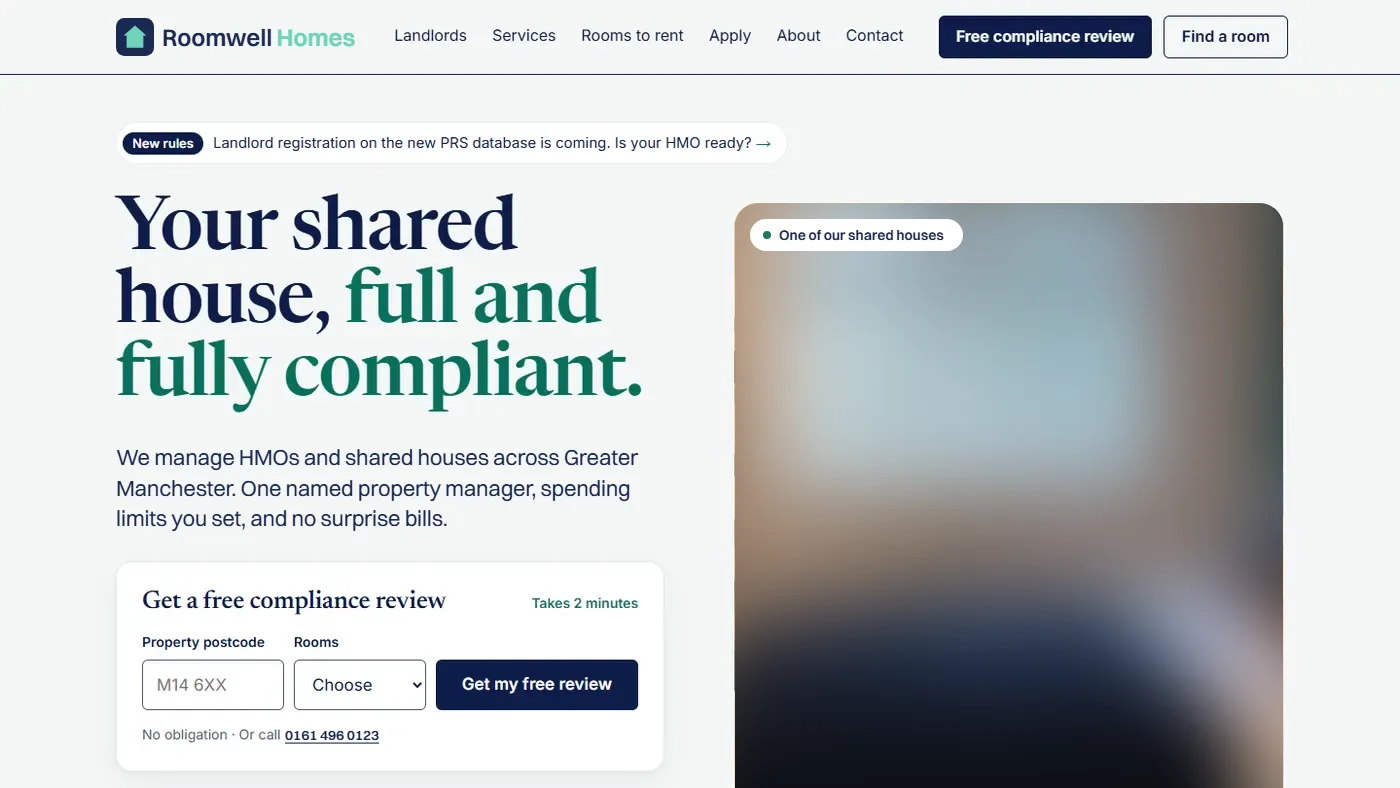 The homepage of our HMO management concept, shown under a made-up name