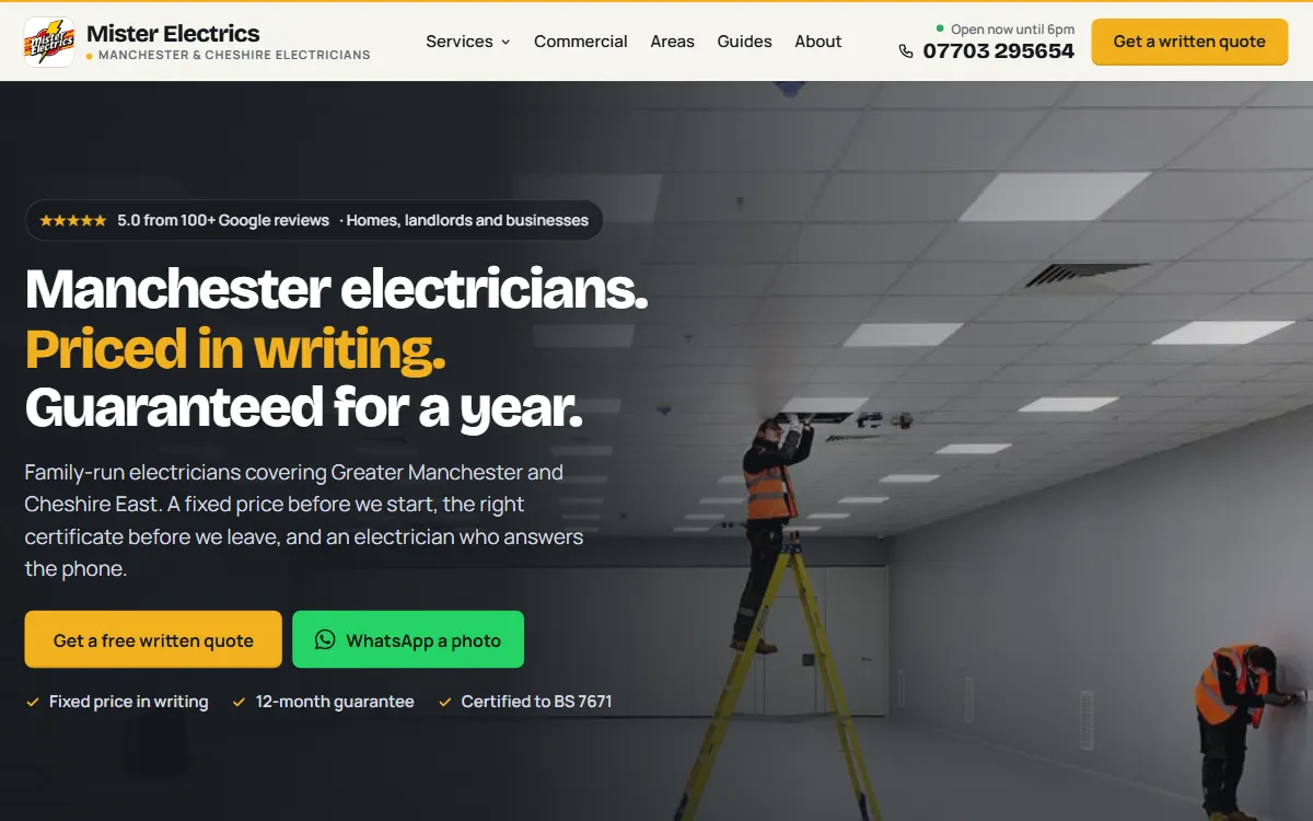 The Mister Electrics homepage we built, as it is live now
