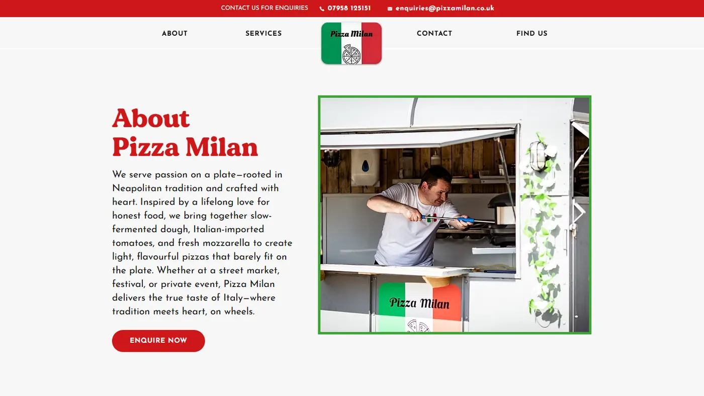 The current Pizza Milan website on Wix