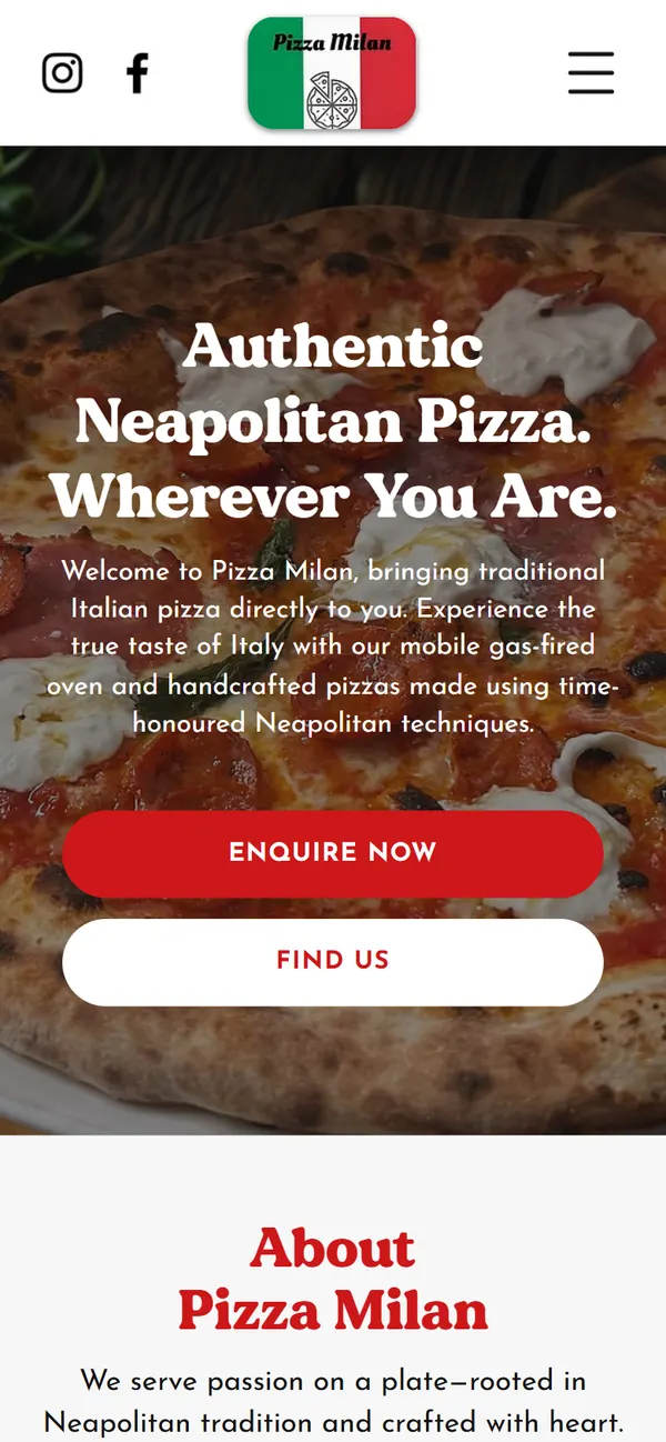 Pizza Milan on a phone, The current site