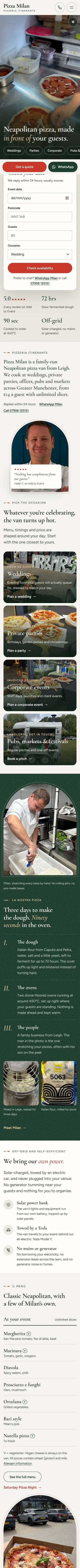 Pizza Milan on a phone, the full page