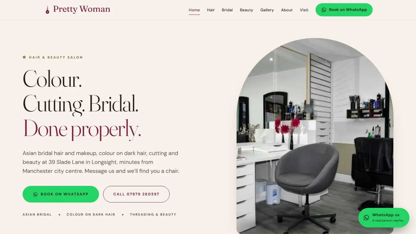 The Pretty Woman salon homepage, live now