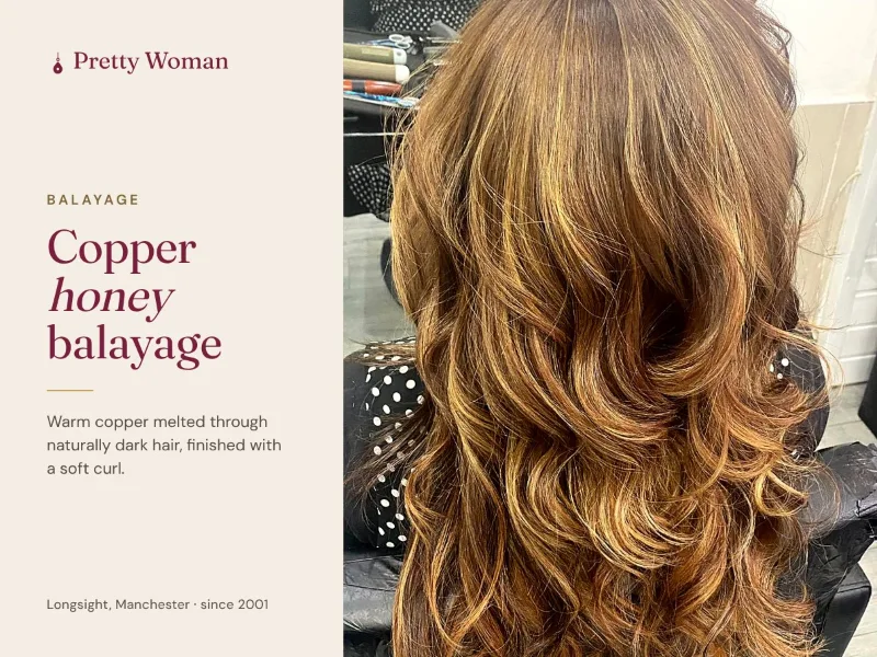 A Pretty Woman Google post: copper honey balayage