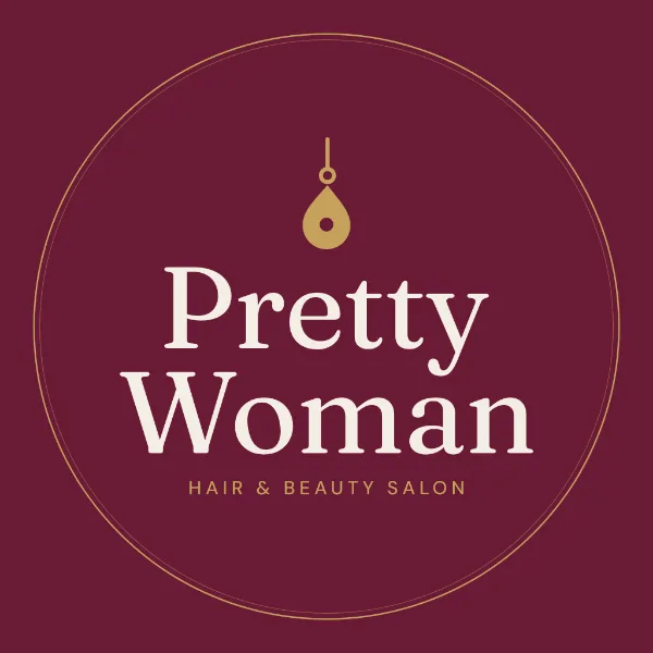 The new Pretty Woman logo: a gold jhumka above Pretty Woman in cream on maroon