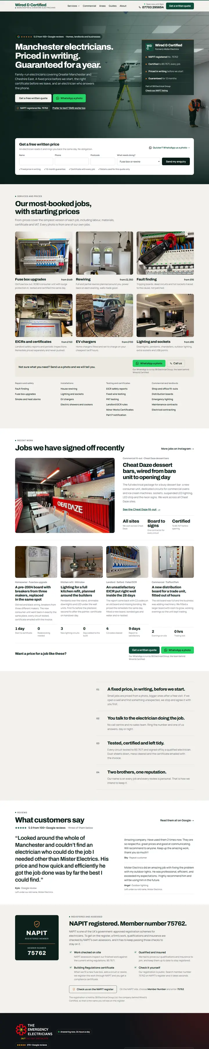 The Wired & Certified homepage, the full page